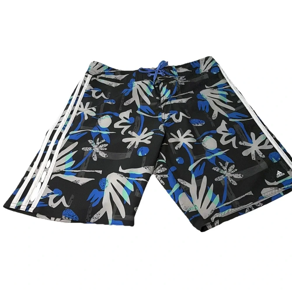 Adidas Board‎ Shorts Mens 32 Drawstring Waist Blue Floral Coastal Beach Boat
